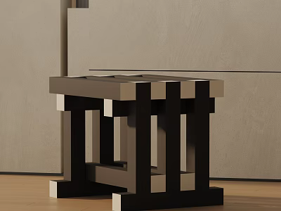 Modern Geometric Side Table With Black Frame And Wooden Square Top Design 3d model