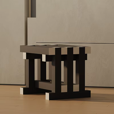 Modern Geometric Side Table With Black Frame And Wooden Square Top Design 3d model
