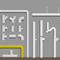 Plumbing Pipes And Fittings Collection With White Yellow Elbows Tees And Joints