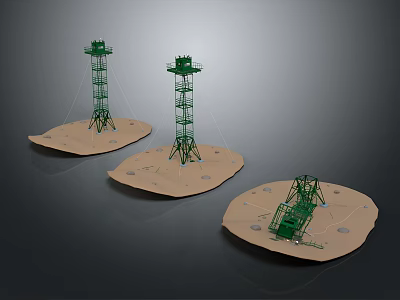 Three Green Tower Shaped Furniture Pieces With Beige Circular Bases For Modern Home Decor 3d model