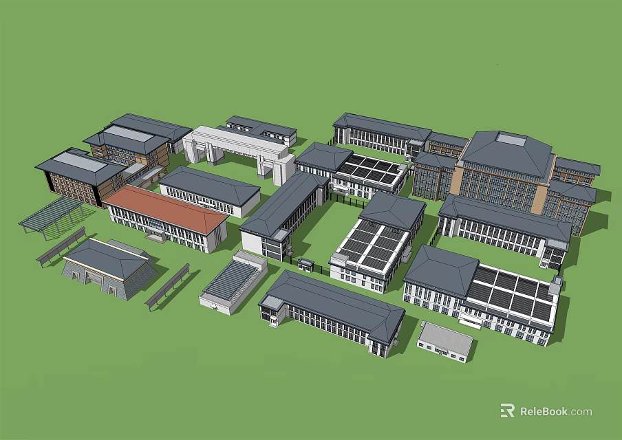 Modern Office Building Complex With Connected Structures And Central Courtyard Design 3d model