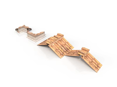 Realistic style red tile roof roof tile eaves structural component building roof truss roof 3d model