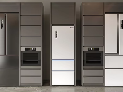 Modern Kitchen Built In Refrigerator Freezer Units With Sleek Cabinet Design 3d model