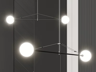 Modern Geometric Chandelier With Four Spherical Lights And Metal Frame For Living Room 3d model