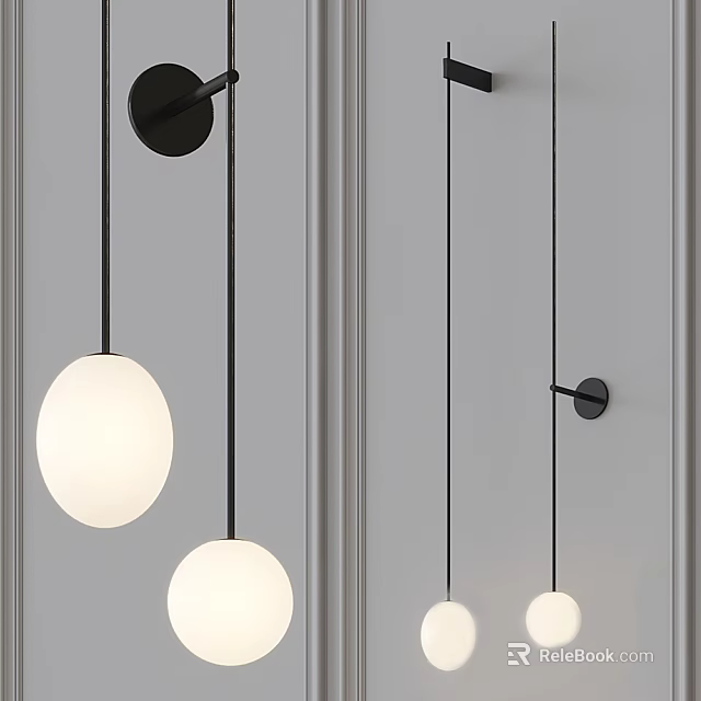 Modern Wall Lamps with Spherical White Shades and Black Brackets on Gray Wall 3d model 