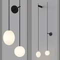 Modern Wall Lamps with Spherical White Shades and Black Brackets on Gray Wall