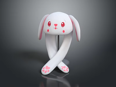 Cute White Rabbit Shaped Daily Life Product With Long Ears Pink Eyes And Paw Patterns 3d model