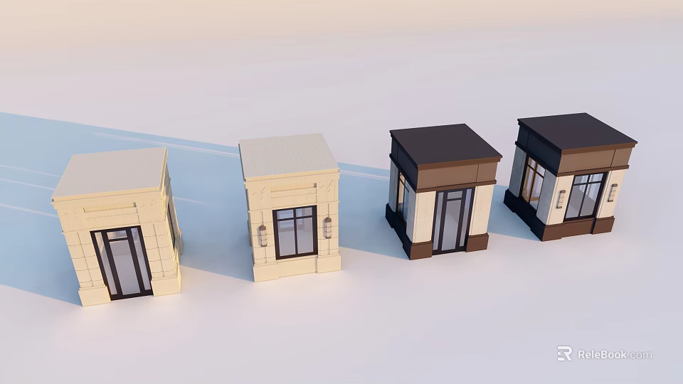 Small Building Models Different Designs Colors And Roof Styles With Doors Windows And Wall Textures 3d model 