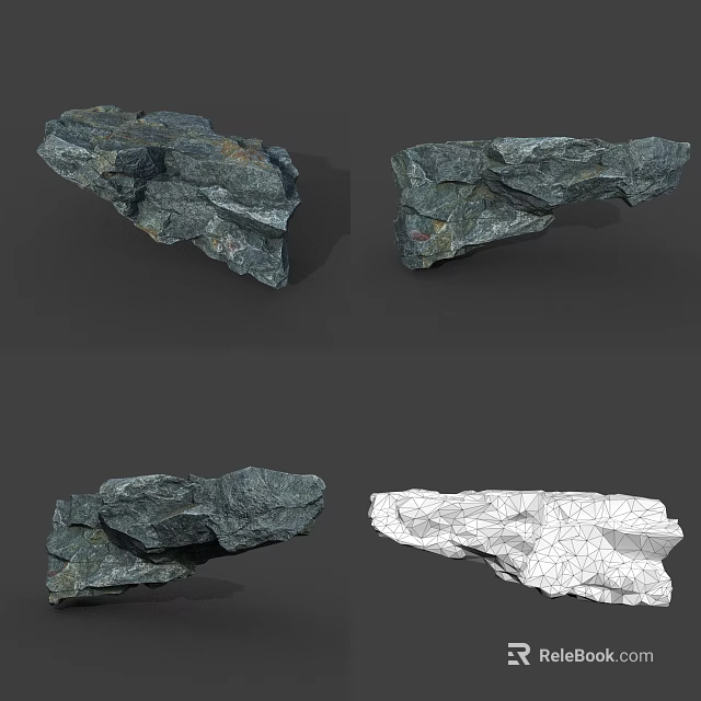 Natural Stone and Wood 3D Model Designs with Textured Pieces and Wireframe 3d model 