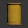 Vintage Wooden Spool with Bright Yellow Thread and Smooth Wooden Top Base