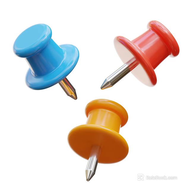 Colorful Three Piece Decorative Ornament Set With Blue Red Yellow Thumbtacks For Home Decor 3d model 