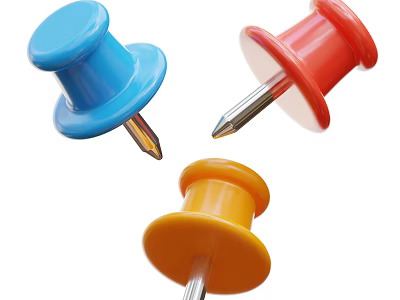 Colorful Three Piece Decorative Ornament Set With Blue Red Yellow Thumbtacks For Home Decor 3d model