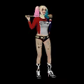 Harley Quinn Character With Colored Pigtails Holding Baseball Bat And Roller Skates