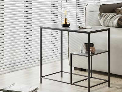 Modern Black Metal Frame Side Table With Two Tier Design For Living Room Decor 3d model