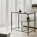Modern Black Metal Frame Side Table With Two Tier Design For Living Room Decor