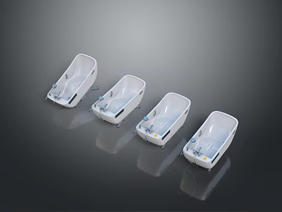 Four Modern White Bathtubs With Sleek Design And Reflective Surfaces 3d model