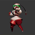 Robot Girl Character With Green Hair Red Hat Blue Eyes And White Red Mechanical Body