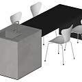 Modern Dining Table Set With Gray Table White Chairs And Sink Counter 3d model