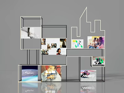 Modern Event Display Wall With Geometric Frames And Multiple Photo Posters 3d model
