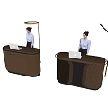 Modern Stylish Reception Desk Brown Textured With Laptop And Staff At Work For EVERYTELL Office