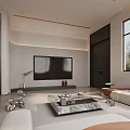 Modern Living Dining Room Interior With Sofa Coffee Table TV Staircase And Large Windows