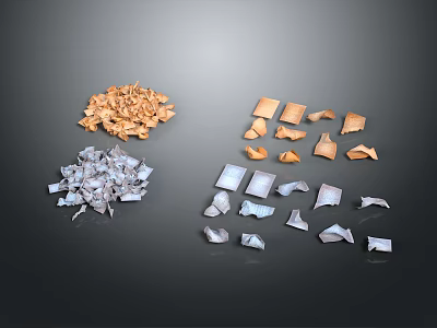 Various Colored Scrap Fragments In Different Shapes And Sizes On Dark Background 3d model