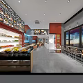 Modern Restaurant Interior With Menu Boards Food Display Cases Seating Area And Pendant Lights