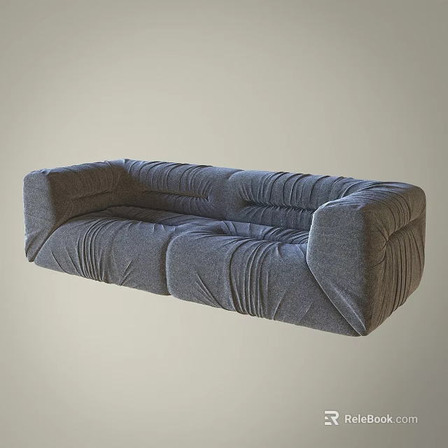 Gray Two Seater Sofa with Pleated Fabric Texture Modern Living Room Furniture Design 3d model 