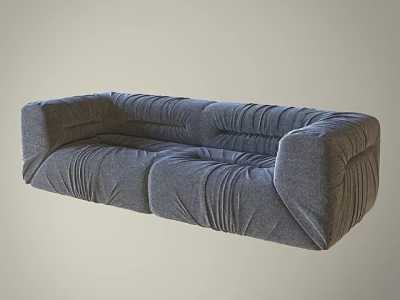 Gray Two Seater Sofa with Pleated Fabric Texture Modern Living Room Furniture Design 3d model