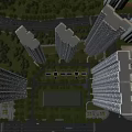 Aerial View Planning of Modern Residential Complex With High Rise Buildings Green Spaces and Roads