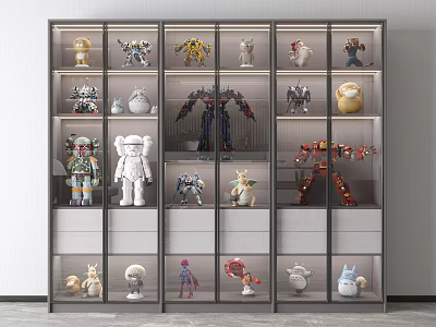 Modern Display Cabinet Shelves with Glass Doors for Collecting Various Toys and Model Figures 3d model