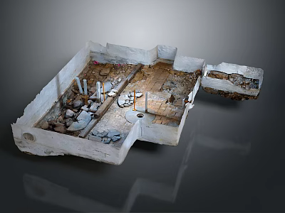 Ancient Ruins Building Foundation With Ruined Walls Stone Blocks And Column Remains 3d model