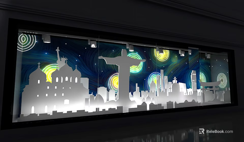 Popular Photo Spot Featuring Christ Statue City Silhouette Dome Buildings and Starry Sky Lighting 3d model 