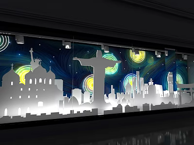 Popular Photo Spot Featuring Christ Statue City Silhouette Dome Buildings and Starry Sky Lighting 3d model