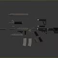 Modern Disassembled Rifle Weapon With Barrel Magazine And Components