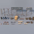 Essential Public Facility Components Including Shelters Ladders Barrels Crates And Tools 3d model