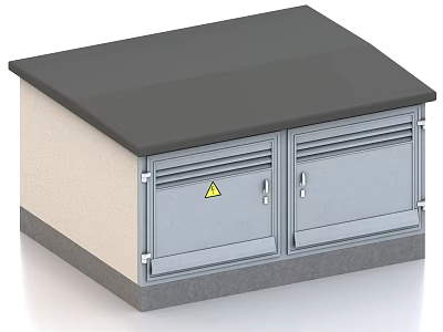 Industrial Equipment Outdoor Weatherproof Enclosure with Double Gray Doors and Yellow Warning Label 3d model