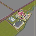Industrial Plant Construction Expansion Project Aerial View With Central Heating Source Green Trees And Roads