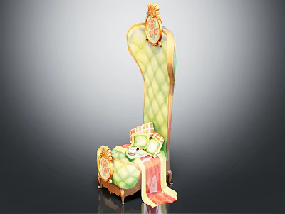 Ornate Green Accent Chair with High Quilted Back Gold Decorative Details and Elegant Classic Design 3d model