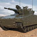 Modern Military Tank With Turret Tracks And Antennas On Dry Arid Ground