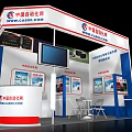 Modern Clothing Store Booth with Display Screens Tables Chairs and Exhibition Boards