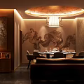Elegant Luxurious Private Dining Room Interior With Decorative Wall And Crystal Chandelier