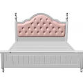 Elegant Double Bed With Pink Upholstered Headboard Button Tufted Light Gray Frame And Carved Bedposts 3d model