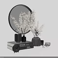 Decorative Ornament Set With Round Mirror Decorative Plants Books Candle Holder And Vase