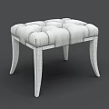 White Tufted Sofa Stool With Dark Wooden Curved Legs And Gold Nailhead Trim