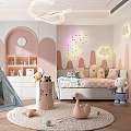 Cozy Kids Room Interior With Tepee Tent Pink Walls Shelves And Stuffed Animals