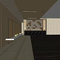 Elevator Hallway Design With Marble Walls Wooden Ceiling And Lighting Strips