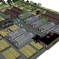 Garden Landscape Design Featuring Multiple Greenhouses Farm Plots Paths And Trees