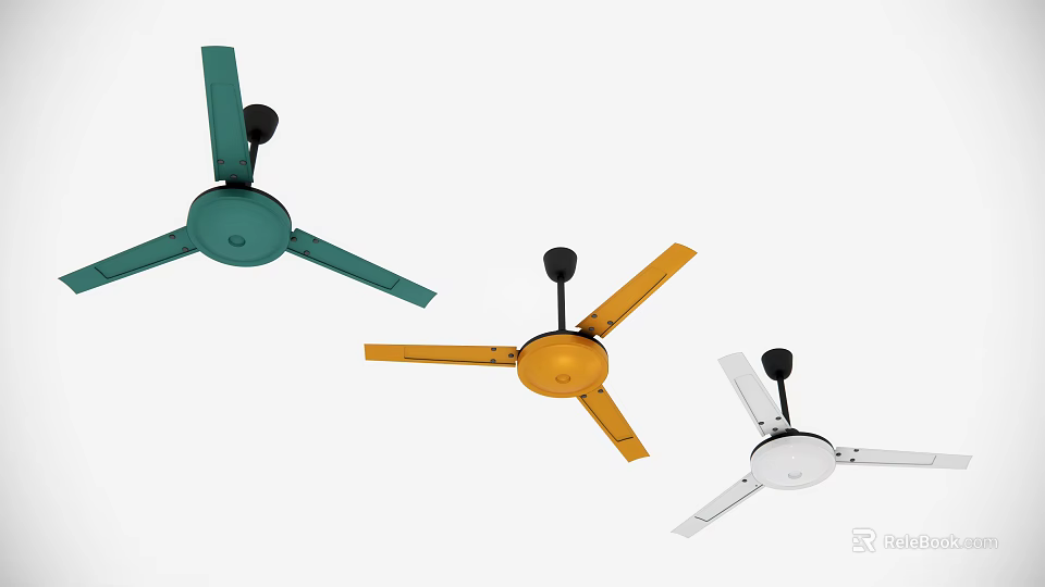 Colorful Ceiling Air Conditioner Fans in Green Yellow and White 3d model 