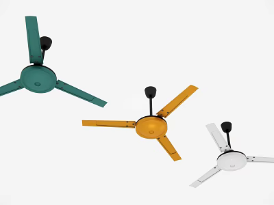 Colorful Ceiling Air Conditioner Fans in Green Yellow and White 3d model